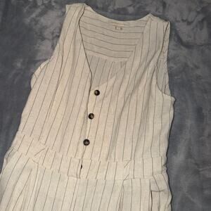 Monteau Los Angeles Striped Linen Blend Overalls Jumpsuit Size L Boho Beachy